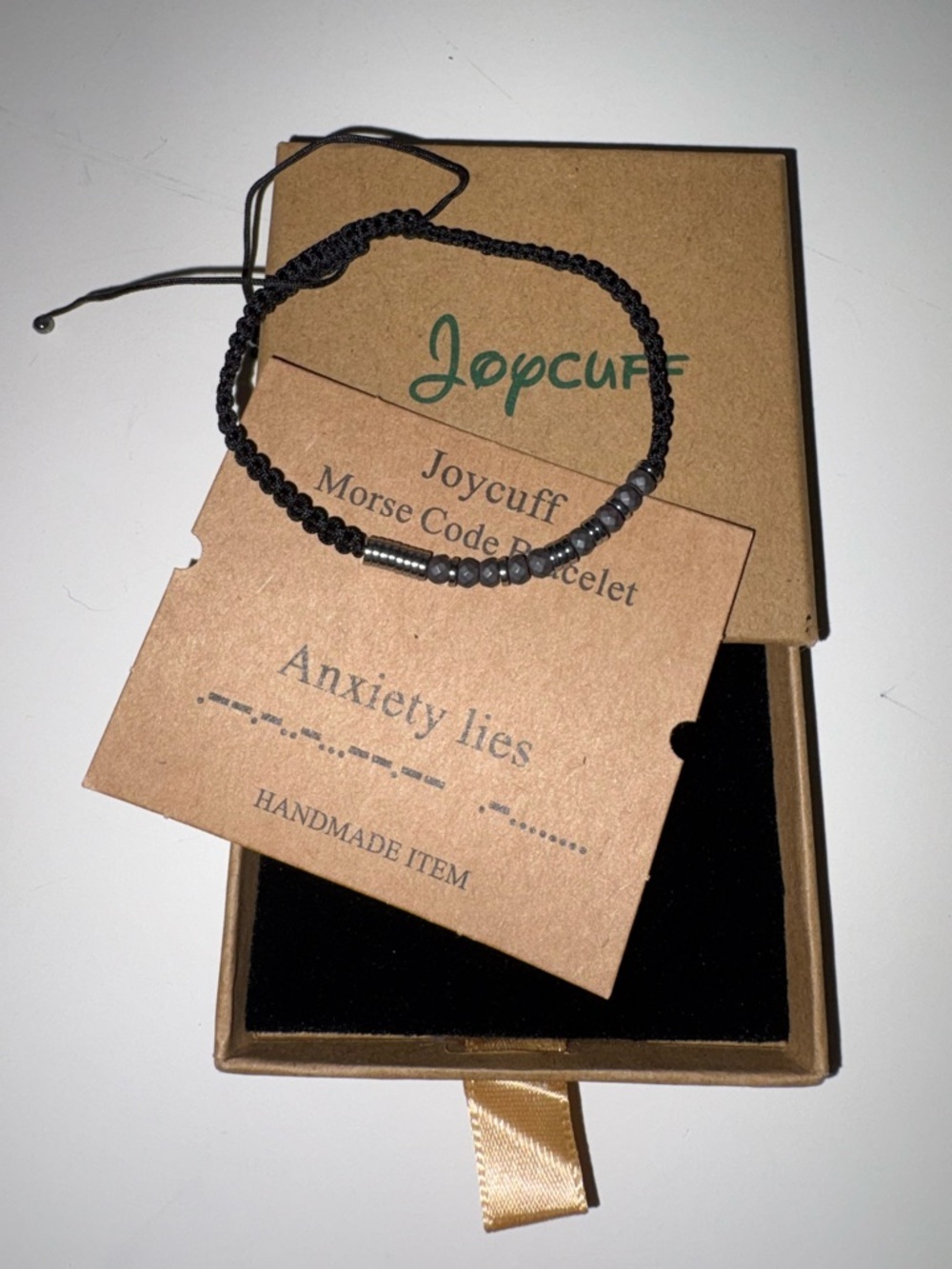 Joycuff Morse Code Beaded Bracelet - Black & Gunmetal